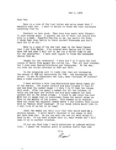 Ron Schwenk Letter (Feb 2, 1979)